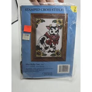 Miss Molly Cow Stamped Cross Stitch Kit completed Vintage Candamar Designs